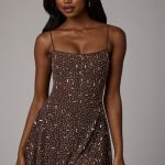 Sheer Embellished Scoop Neck Mini Dress in Deep Cocoa - Image 8