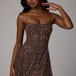 Sheer Embellished Scoop Neck Mini Dress in Deep Cocoa - Image 10