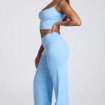 Mid Rise Straight Leg Pointelle Trousers in Baby Blue - Image 3
