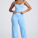 Mid Rise Straight Leg Pointelle Trousers in Baby Blue - Image 4