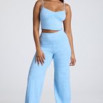 Mid Rise Straight Leg Pointelle Trousers in Baby Blue - Image 5