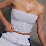 Soft Rib Ruched Bandeau Top in Heather Grey