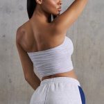 Soft Rib Ruched Bandeau Top in Heather Grey - Image 2