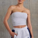 Soft Rib Ruched Bandeau Top in Heather Grey - Image 5