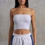 Soft Rib Ruched Bandeau Top in Heather Grey - Image 8