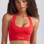 Define Luxe Halterneck Sports Bra in Poppy Red