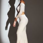 Velvet Off The Shoulder Ruched Crop Top in Ivory - Image 3
