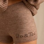 Mid-Rise Knit Mini Shorts in Brown Marl - Image 4
