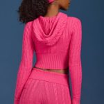 Cable-Knit Zip-Up Hoodie in Hot Pink - Image 2