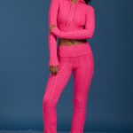 Cable-Knit Zip-Up Hoodie in Hot Pink - Image 8