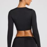 Sheer Panelled Long Sleeve Crop Top in Black - Image 2