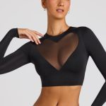 Sheer Panelled Long Sleeve Crop Top in Black - Image 7