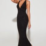 Embellished Plunge Halter Neck Evening Gown in Black - Image 10