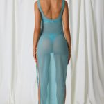 Pearl-Detail Cut-Out Maxi Dress in Turquoise - Image 2