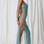 Pearl-Detail Cut-Out Maxi Dress in Turquoise - Image 3
