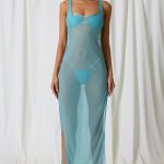 Pearl-Detail Cut-Out Maxi Dress in Turquoise - Image 4