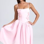 Floral-Appliqu?? Midi Dress in Blush