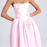 Floral-Appliqu?? Midi Dress in Blush - Image 4