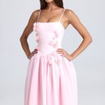 Floral-Appliqu?? Midi Dress in Blush - Image 6