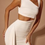 Asymmetric Ruched Mini Dress in Ivory - Image 4