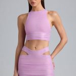 Metallic Cut-Out Low-Rise Mini Skirt in Violet Pink - Image 5