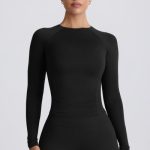 Tencel? Modal Ruched Long-Sleeve Top in Black