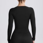 Tencel? Modal Ruched Long-Sleeve Top in Black - Image 2