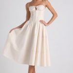 Lace-Trim Pintucked Poplin Midaxi Dress in Ivory