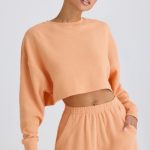 Crew-Neck Open-Back Cropped Sweatshirt in Peach - Image 2