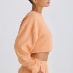 Crew-Neck Open-Back Cropped Sweatshirt in Peach - Image 3