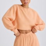 Crew-Neck Open-Back Cropped Sweatshirt in Peach - Image 5