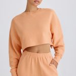 Crew-Neck Open-Back Cropped Sweatshirt in Peach - Image 6