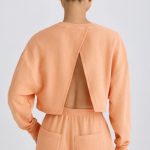 Crew-Neck Open-Back Cropped Sweatshirt in Peach - Image 7