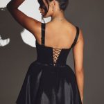 Woven Taffeta Corset Mini Dress in Jet Black - Image 2