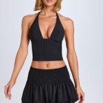 Hook-And-Eye Halterneck Corset Top in Black - Image 5