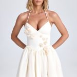 Halterneck Floral-Appliqu?? Corset Mini Dress in Ivory - Image 5