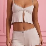 Lace-Trim Babydoll Pyjama Top in Cloud Grey - Image 2