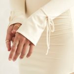 Square Neck Long Sleeve Midi Dress in Ivory - Image 4