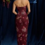 Strapless Cowl-Neck Maxi Dress in Maroon Floral Print - Image 2