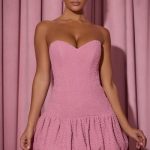 Cut-Out Bubble Hem Corset Mini Dress in Dusty Pink