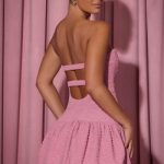 Cut-Out Bubble Hem Corset Mini Dress in Dusty Pink - Image 6