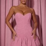 Cut-Out Bubble Hem Corset Mini Dress in Dusty Pink - Image 7