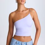 One-Shoulder Lace-Up Top in Soft Lilac