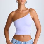 One-Shoulder Lace-Up Top in Soft Lilac - Image 6