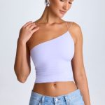 One-Shoulder Lace-Up Top in Soft Lilac - Image 7