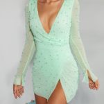 Embellished Wrap Over A-Line Mini Dress in Mint - Image 4