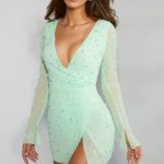 Embellished Wrap Over A-Line Mini Dress in Mint - Image 6