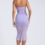Sheer Panelled Draped Midaxi Dress in Dusty Lilac - Image 2