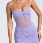 Sheer Panelled Draped Midaxi Dress in Dusty Lilac - Image 4