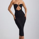 Ruched Hardware Detail Strapless Midaxi Dress in Black - Image 6